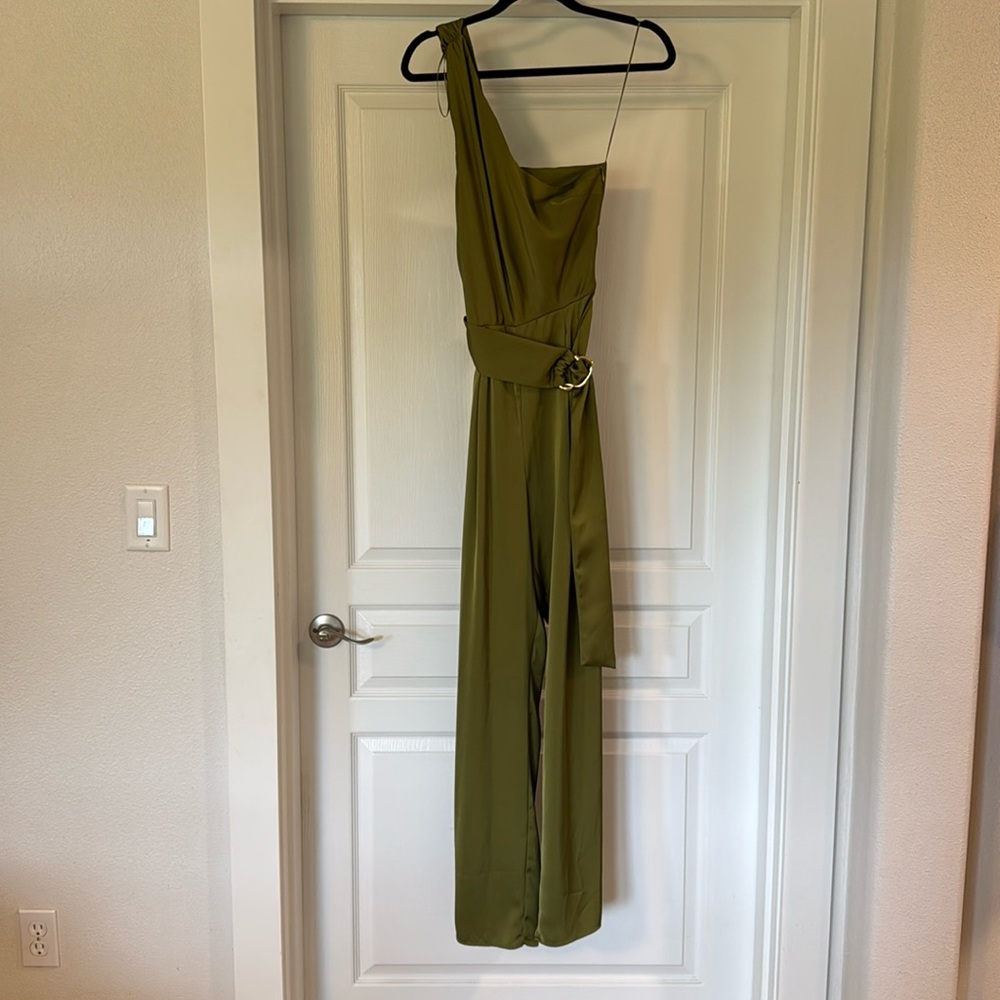 Zara Green one shoulder jump suit silk size medium
